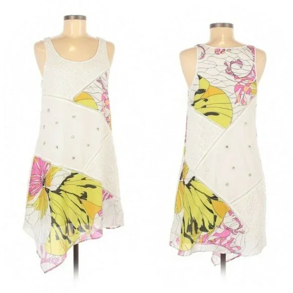 anthropologie white beaded flower dress 60s Cocktail Dress Women's Vintage LBD Beaded Bodice Rhinestone Embellished Small/Medium VFG Litler